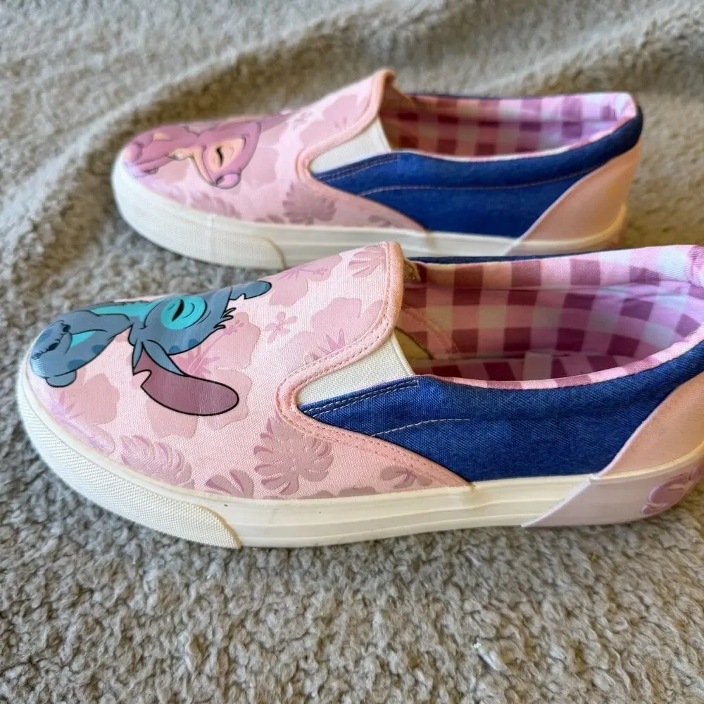 DISNEY Stitch & Angel Sneakers Womens 7 Low Top Slip-on Pink Shoes Ground Up